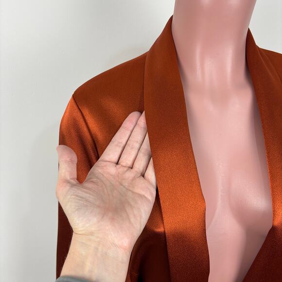 Tularosa (Revolve) Lani Satin Jacket Robe Kimono Bronze Orange XS flare sleeve - Picture 6 of 12